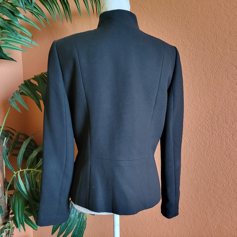 Tahari Arthur S Levine Black Jacket Blazer Open Front Mock Collar 10 - Picture 3 of 16